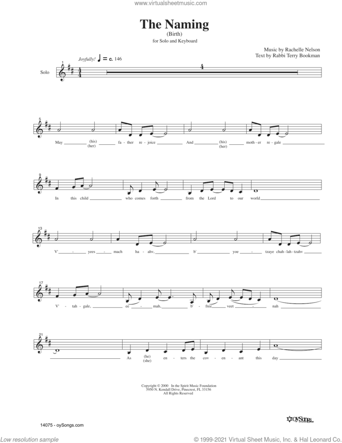 The Naming sheet music for voice and other instruments (fake book) by Rachelle Nelson, intermediate skill level