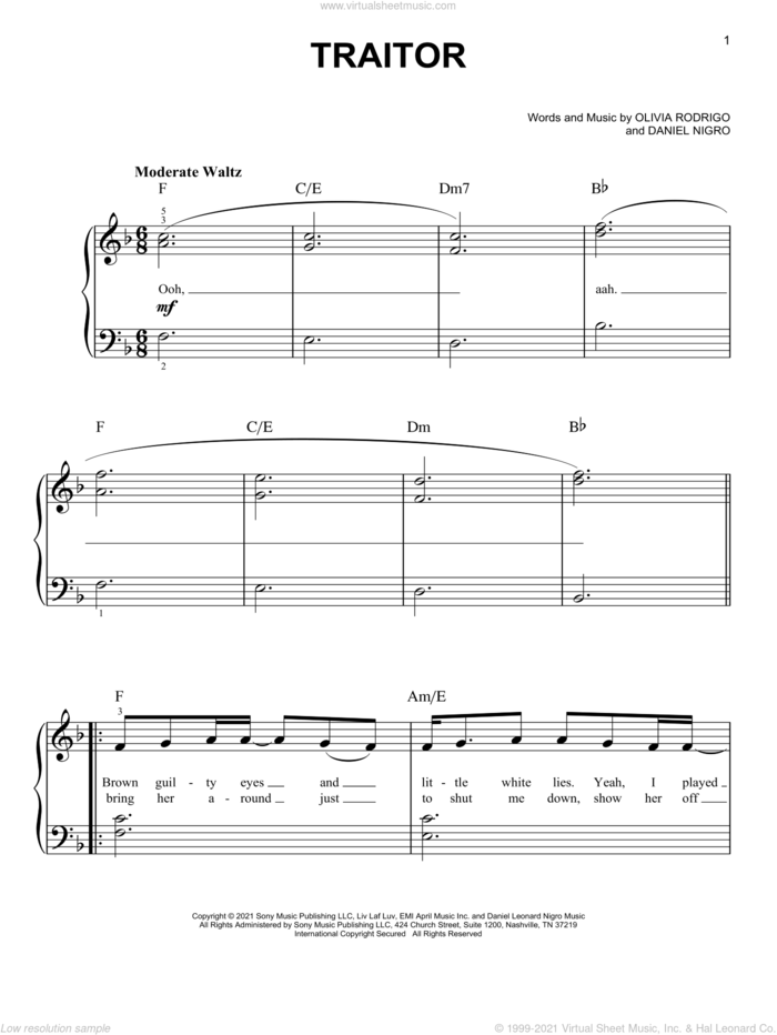 The Traitor (Piano, Vocal & Guitar Chords) - Print Sheet Music Now
