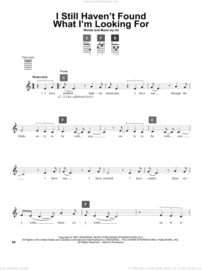 I Still Haven't Found What I'm Looking For sheet music for ukulele solo (ChordBuddy system) by U2, intermediate ukulele (ChordBuddy system)