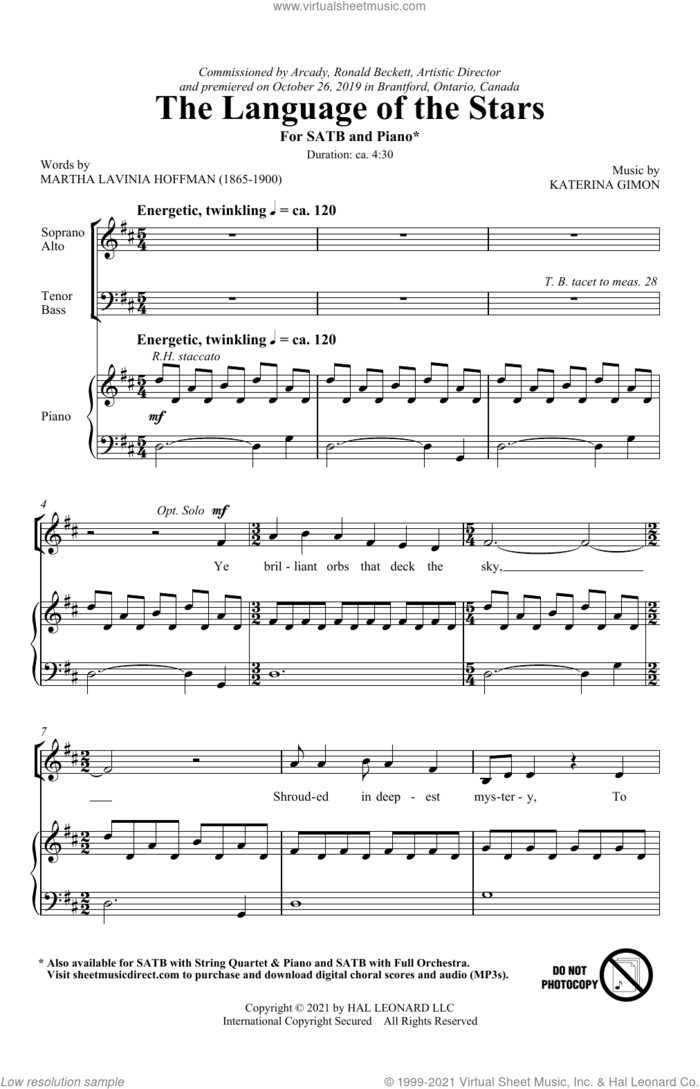 Language Of The Stars sheet music for choir (SATB: soprano, alto, tenor, bass) by Katerina Gimon and Martha Lavinia Hoffman and Katerina Gimon and Martha Lavinia Hoffman, intermediate skill level