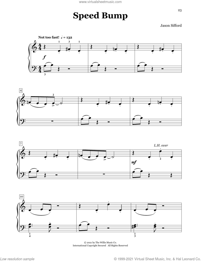 Speed Bump sheet music for piano four hands by Jason Sifford, intermediate skill level
