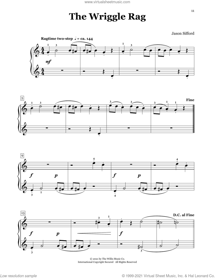 The Wriggle Rag sheet music for piano four hands by Jason Sifford, intermediate skill level