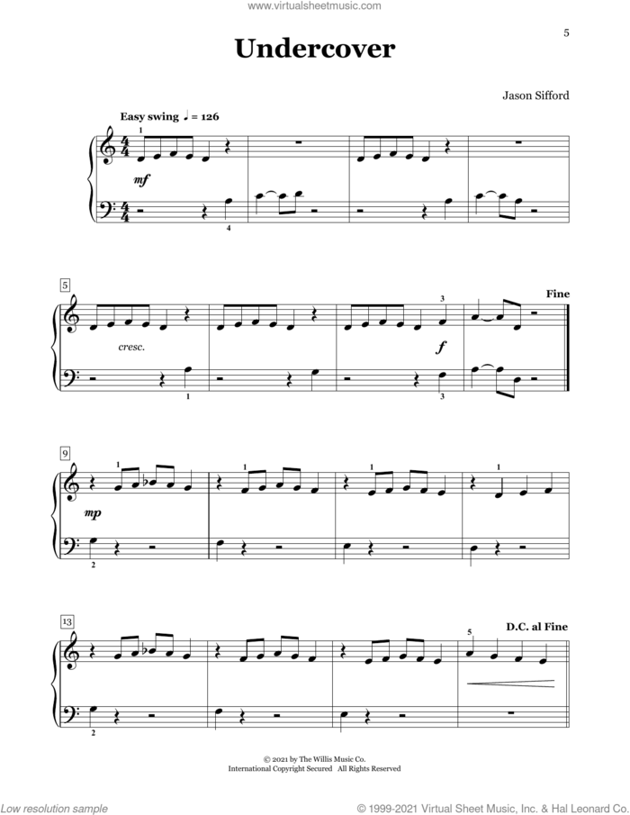 Undercover sheet music for piano four hands by Jason Sifford, intermediate skill level