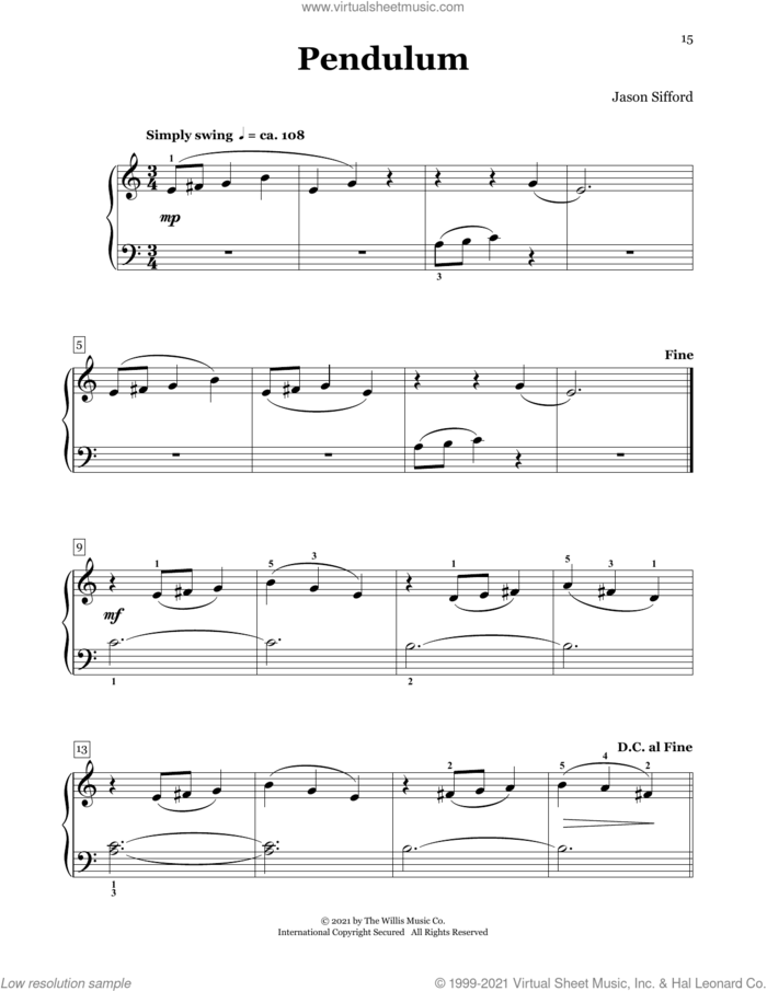 Pendulum sheet music for piano four hands by Jason Sifford, intermediate skill level