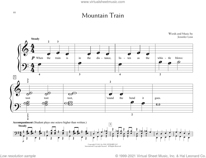 Mountain Train sheet music for piano solo (elementary) by Jennifer Linn, beginner piano (elementary)