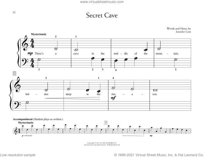 Secret Cave sheet music for piano solo (elementary) by Jennifer Linn, beginner piano (elementary)