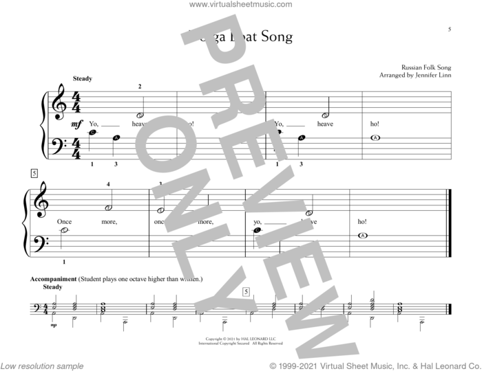 Volga Boat Song (arr. Jennifer Linn) sheet music for piano solo (elementary)  and Jennifer Linn, beginner piano (elementary)