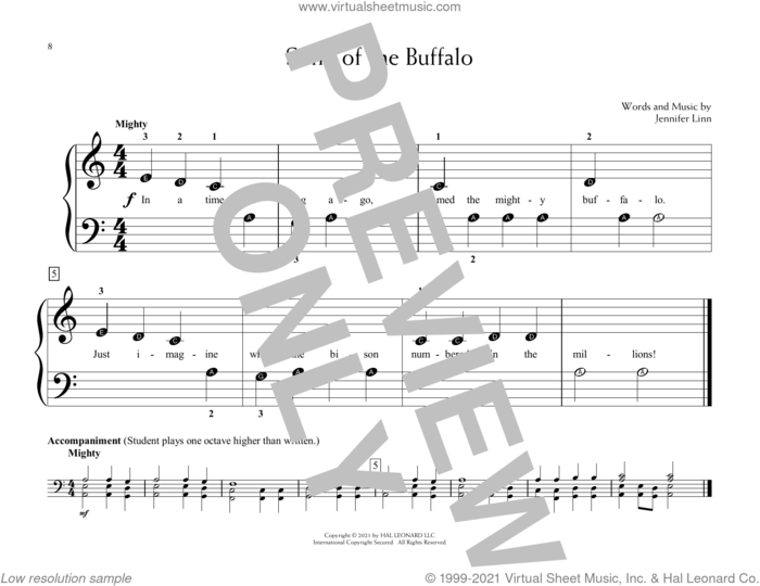 Song Of The Buffalo sheet music for piano solo (elementary) by Jennifer Linn, beginner piano (elementary)