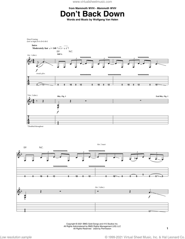 Don't Back Down sheet music for guitar (tablature) by Mammoth WVH and Wolfgang Van Halen, intermediate skill level