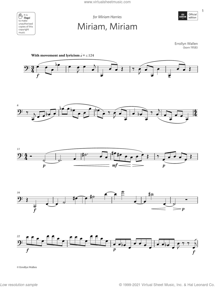 Miriam, Miriam (Grade 6 List B10 from the ABRSM Bassoon syllabus from 2022) sheet music for bassoon solo by Errollyn Wallen, classical score, intermediate skill level