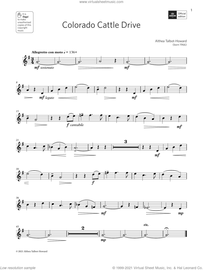 Colorado Cattle Drive (Grade 2 List B8 from the ABRSM Oboe syllabus from 2022) sheet music for oboe solo by Althea Talbot-Howard, classical score, intermediate skill level