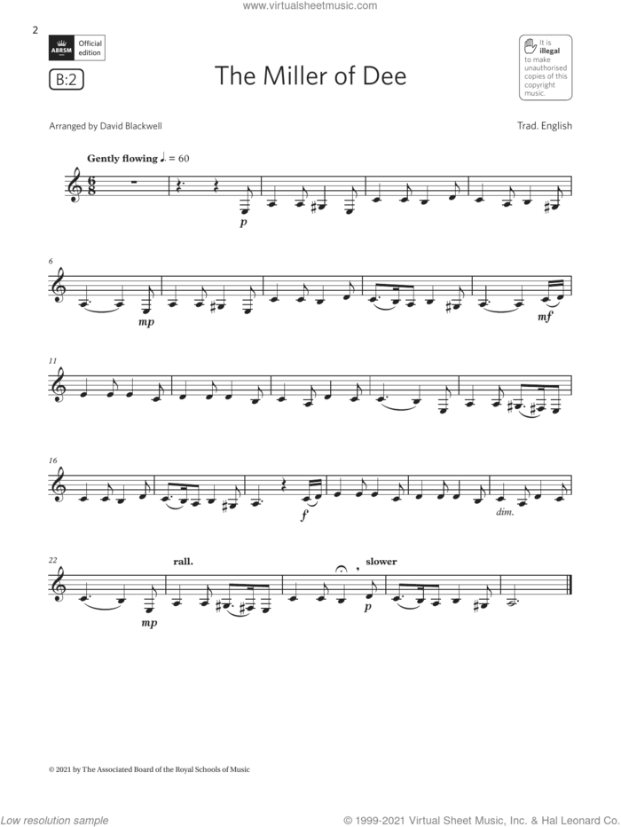 The Miller of Dee  (Grade 2 List B2 from the ABRSM Clarinet syllabus from 2022) sheet music for clarinet solo by Trad. English and David Blackwell, classical score, intermediate skill level