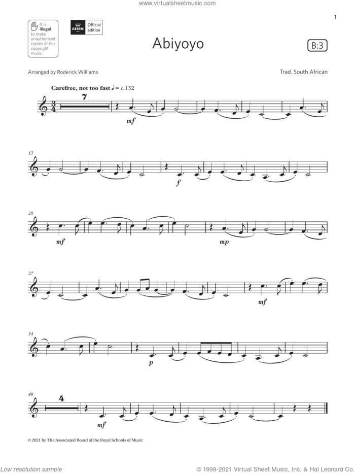 Abiyoyo  (Grade 2 List B3 from the ABRSM Clarinet syllabus from 2022) sheet music for clarinet solo by Trad. South African and Roderick Williams, classical score, intermediate skill level