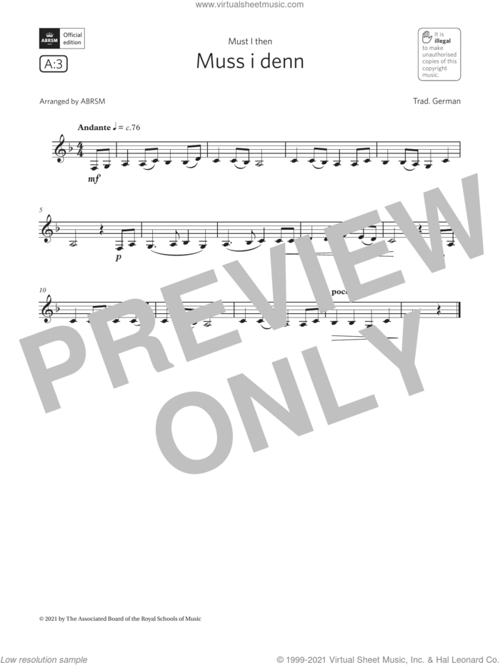 Muss i denn  (Grade 1 List A3 from the ABRSM Clarinet syllabus from 2022) sheet music for clarinet solo by Trad. German and ABRSM, classical score, intermediate skill level