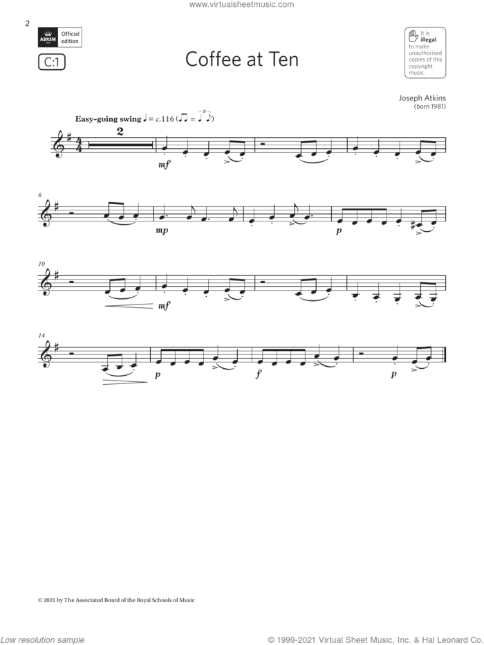 Coffee at Ten (Grade 1 List C1 from the ABRSM Clarinet syllabus from 2022) sheet music for clarinet solo by Joseph Atkins, classical score, intermediate skill level