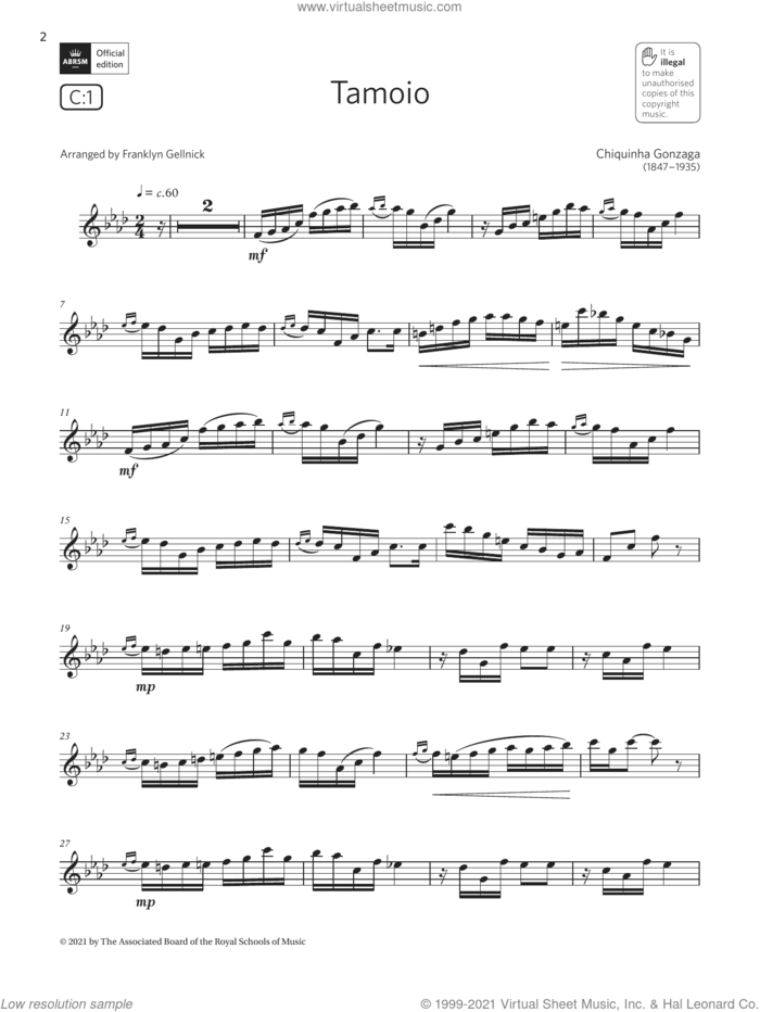 Tamoio  (Grade 6 List C1 from the ABRSM Clarinet syllabus from 2022) sheet music for clarinet solo by Chiquinha Gonzaga and Franklyn Gellnick, classical score, intermediate skill level