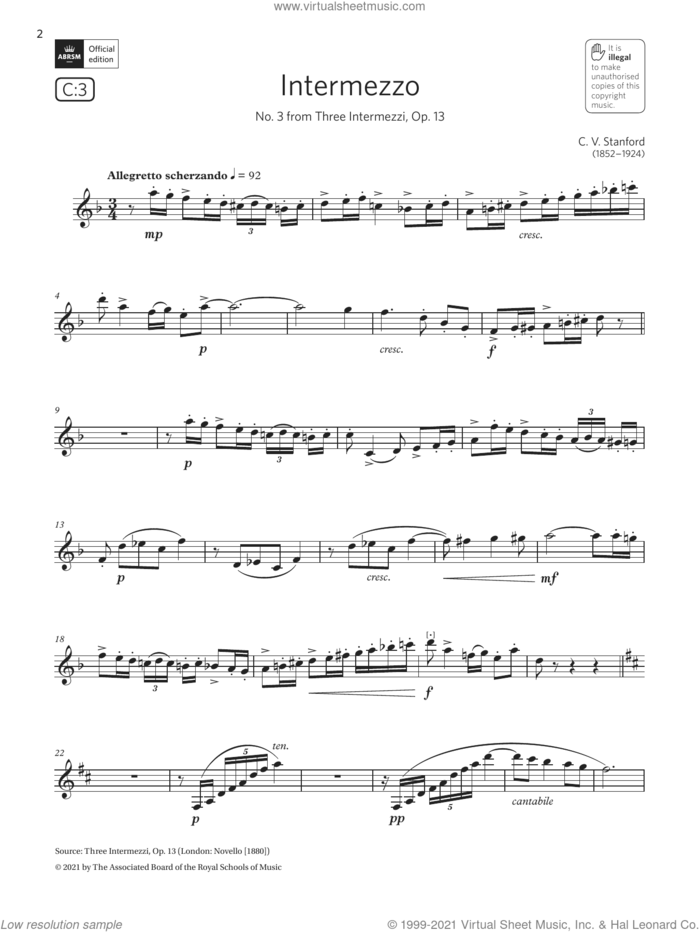 Intermezzo (from Three Intermezzi) (Grade 7 List C3 from the ABRSM Clarinet syllabus from 2022) sheet music for clarinet solo by Charles Villiers Stanford, classical score, intermediate skill level