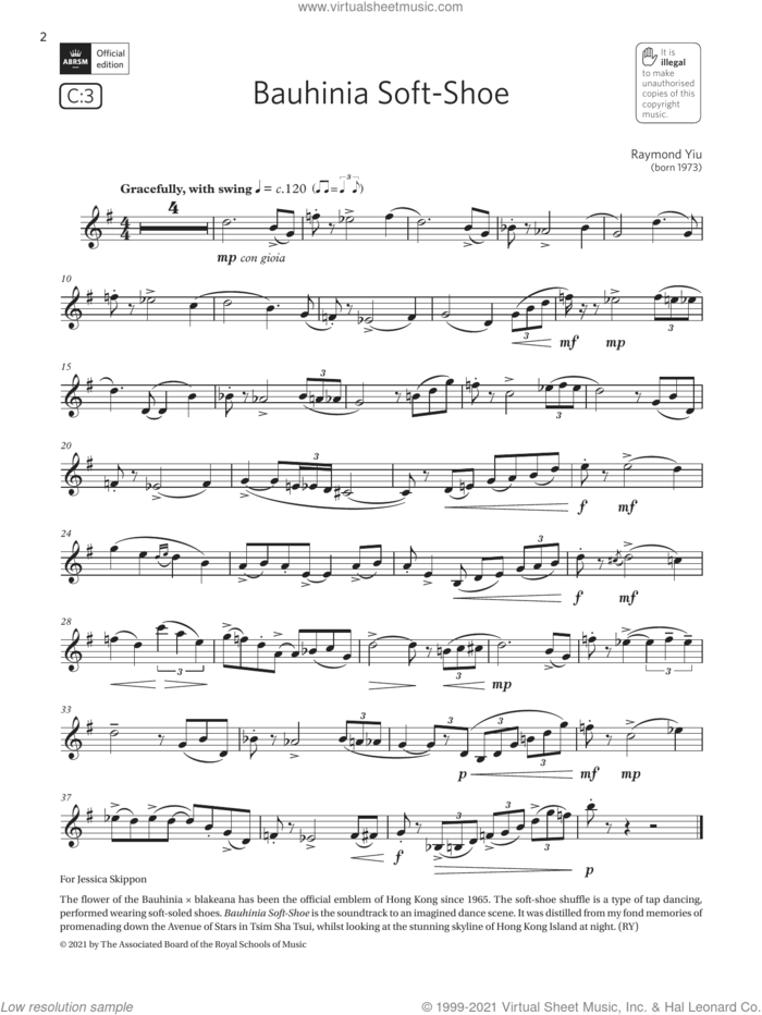Bauhinia Soft-Shoe (Grade 4 List C3 from the ABRSM Clarinet syllabus from 2022) sheet music for clarinet solo by Raymond Yiu, classical score, intermediate skill level