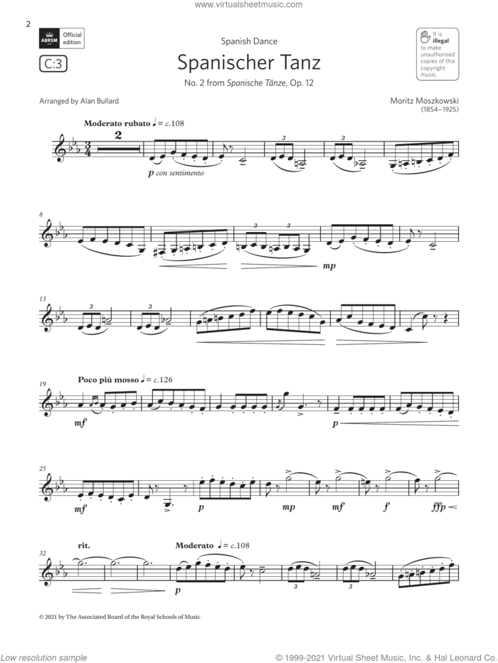 Spanischer Tanz (from Spanische Tanze) (Grade 5 List C3 from the ABRSM Clarinet syllabus from 2022) sheet music for clarinet solo by Moritz Moszkowski and Alan Bullard, classical score, intermediate skill level