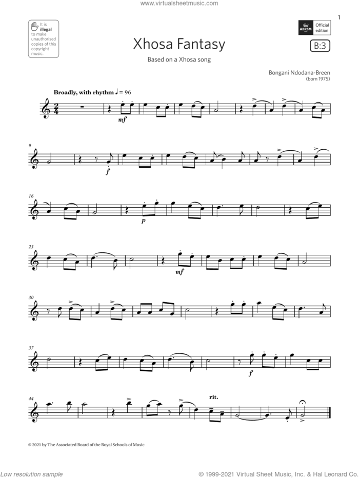 Xhosa Fantasy (Grade 2 List B3 from the ABRSM Saxophone syllabus from 2022) sheet music for saxophone solo by Bongani Ndodana-Breen, classical score, intermediate skill level