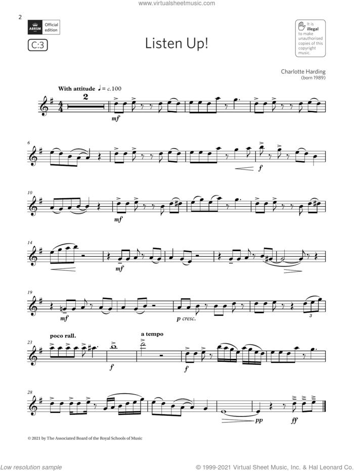 Listen Up! (Grade 3 List C3 from the ABRSM Saxophone syllabus from 2022) sheet music for saxophone solo by Charlotte Harding, classical score, intermediate skill level