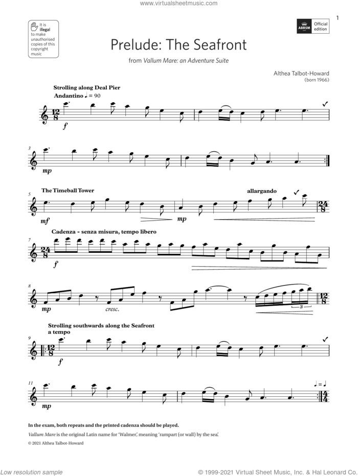 Prelude: The Seafront (Grade 5 List B10 from the ABRSM Treble Recorder syllabus from 2022) sheet music for recorder solo by Althea Talbot-Howard, classical score, intermediate skill level