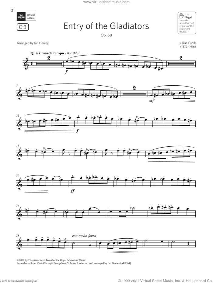 Entry of the Gladiators, Op. 68  (Grade 4 List C3 from the ABRSM Saxophone syllabus from 2022) sheet music for saxophone solo by Julius Fučík and Ian Denley, classical score, intermediate skill level