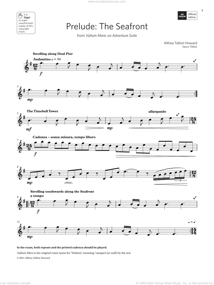 Prelude: The Seafront (Grade 5 List B8 from the ABRSM Descant Recorder syllabus from 2022) sheet music for recorder solo by Althea Talbot-Howard, classical score, intermediate skill level