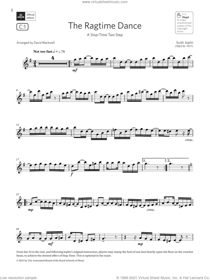 The Ragtime Dance (A Stop-Time Two Step)  (Grade 5 C1 from the ABRSM Saxophone syllabus from 2022) sheet music for saxophone solo by Scott Joplin and David Blackwell, classical score, intermediate skill level