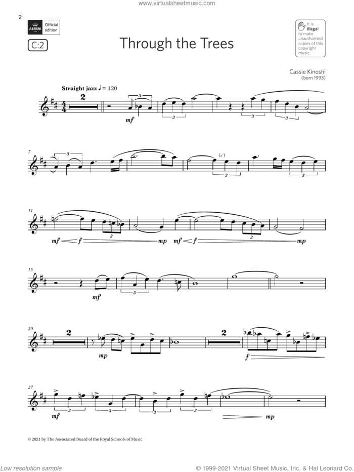 Through the Trees (Grade 5 List C2 from the ABRSM Saxophone syllabus from 2022) sheet music for saxophone solo by Cassie Kinoshi, classical score, intermediate skill level