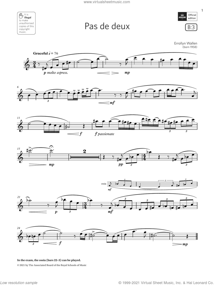Pas de deux (Grade 4 List B3 from the ABRSM Saxophone syllabus from 2022) sheet music for saxophone solo by Errollyn Wallen, classical score, intermediate skill level