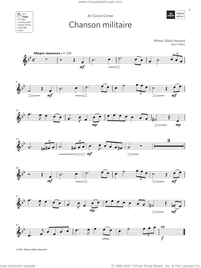 Chanson Militaire (Grade 3 List A8 from the ABRSM Oboe syllabus from 2022) sheet music for oboe solo by Althea Talbot-Howard, classical score, intermediate skill level