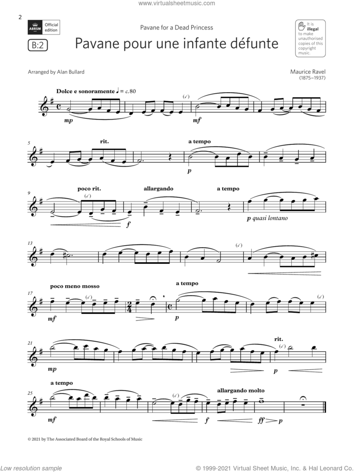 Pavane pour une infante defunte  (Grade 3 List B2 from the ABRSM Saxophone syllabus from 2022) sheet music for saxophone solo by Maurice Ravel and Alan Bullard, classical score, intermediate skill level