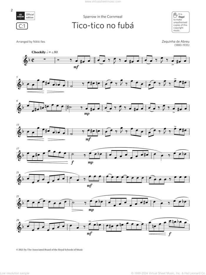 Tico-tico no fuba  (Grade 5 List C1 from the ABRSM Flute syllabus from 2022) sheet music for flute solo by Zequinha de Abreu and Nikki Iles, classical score, intermediate skill level