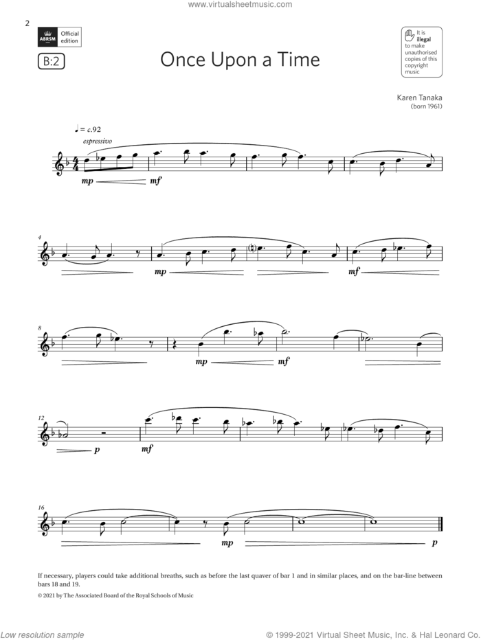 Once Upon a Time (Grade 2 List B2 from the ABRSM Flute syllabus from 2022) sheet music for flute solo by Karen Tanaka, classical score, intermediate skill level