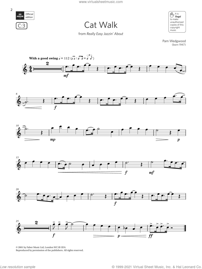 Cat Walk (from Really Easy Jazzin' About) (Grade 2 List C3 from the ABRSM Flute syllabus from 2022) sheet music for flute solo by Pam Wedgwood, classical score, intermediate skill level