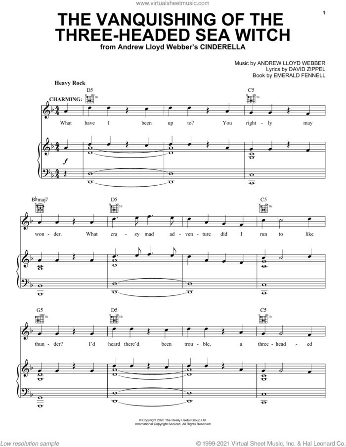 The Vanquishing Of The Three-Headed Sea Witch (from Andrew Lloyd Webber's Cinderella) sheet music for voice, piano or guitar by Andrew Lloyd Webber, David Zippel and Emerald Fennell, intermediate skill level