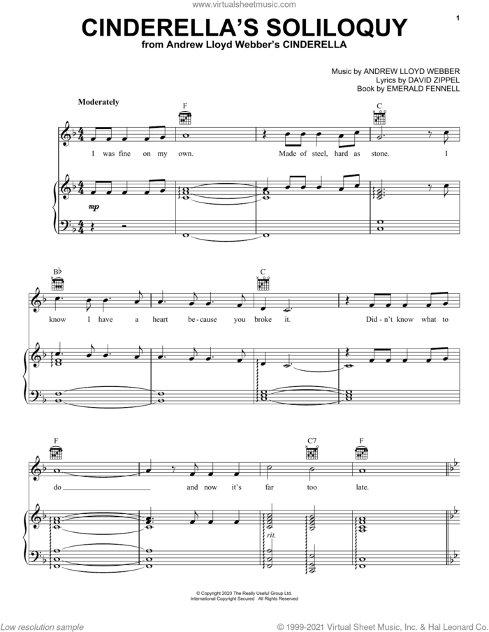 Cinderella's Soliloquy (from Andrew Lloyd Webber's Cinderella) sheet music for voice, piano or guitar by Andrew Lloyd Webber, David Zippel and Emerald Fennell, intermediate skill level
