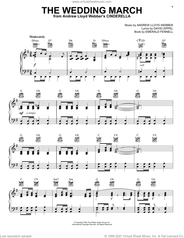 The Wedding March (from Andrew Lloyd Webber's Cinderella) sheet music for voice, piano or guitar by Andrew Lloyd Webber, David Zippel and Emerald Fennell, intermediate skill level