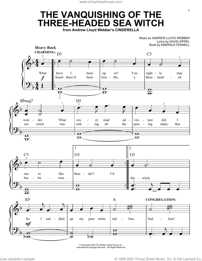 The Vanquishing Of The Three-Headed Sea Witch (from Andrew Lloyd Webber's Cinderella) sheet music for piano solo by Andrew Lloyd Webber, David Zippel and Emerald Fennell, easy skill level