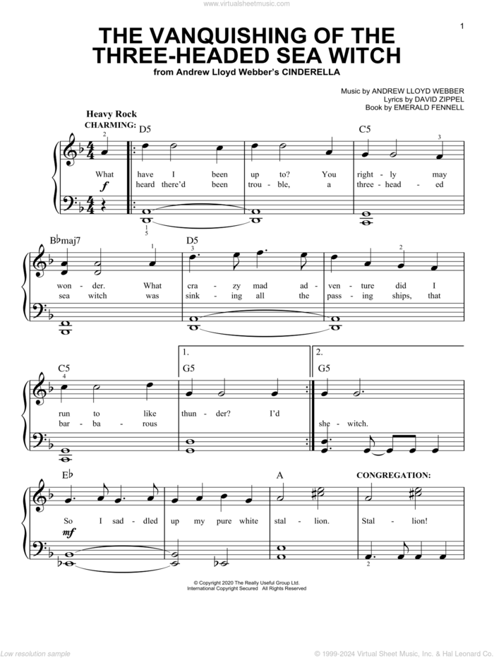 The Vanquishing Of The Three-Headed Sea Witch (from Andrew Lloyd Webber's Cinderella) sheet music for piano solo by Andrew Lloyd Webber, David Zippel and Emerald Fennell, easy skill level