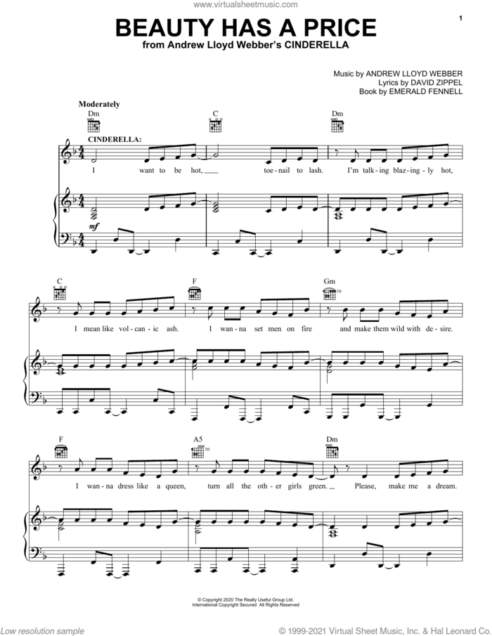 Beauty Has A Price (from Andrew Lloyd Webber's Cinderella) sheet music for voice, piano or guitar by Andrew Lloyd Webber, David Zippel and Emerald Fennell, intermediate skill level