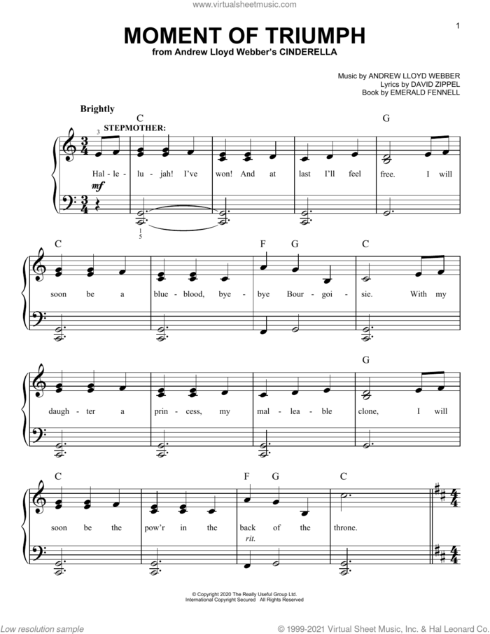 Moment Of Triumph (from Andrew Lloyd Webber's Cinderella) sheet music for piano solo by Andrew Lloyd Webber, David Zippel and Emerald Fennell, easy skill level