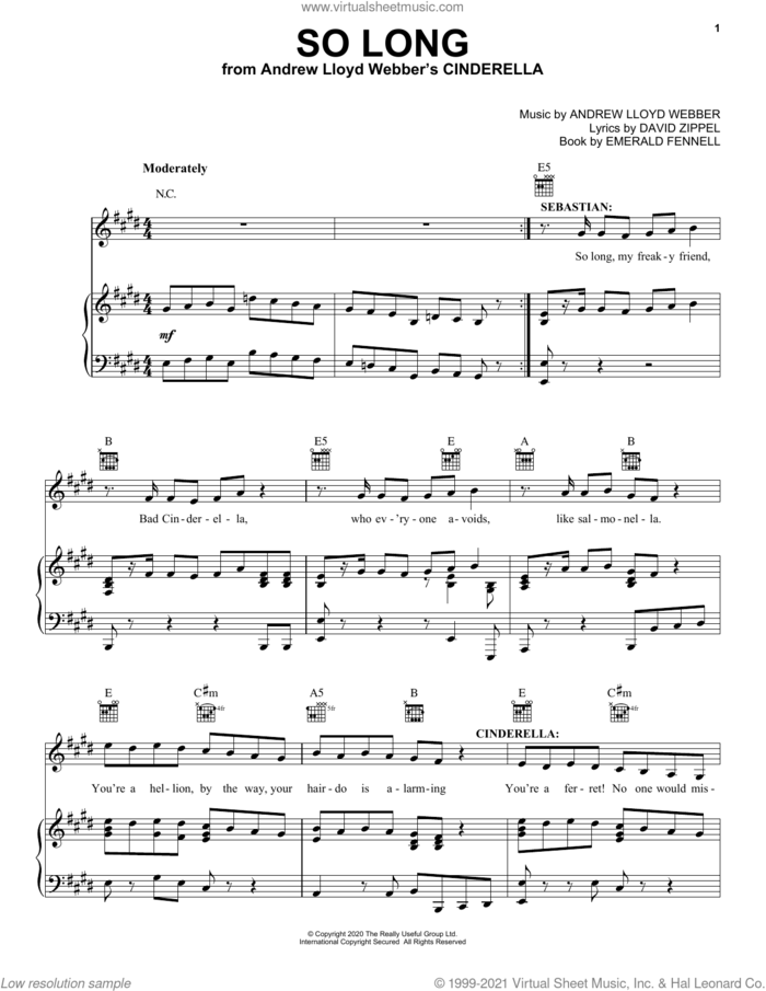 So Long (from Andrew Lloyd Webber's Cinderella) sheet music for voice, piano or guitar by Andrew Lloyd Webber, David Zippel and Emerald Fennell, intermediate skill level