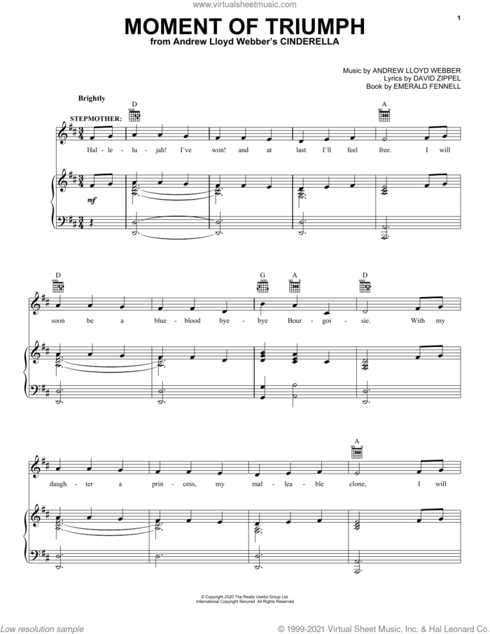 Moment Of Triumph (from Andrew Lloyd Webber's Cinderella) sheet music for voice, piano or guitar by Andrew Lloyd Webber, David Zippel and Emerald Fennell, intermediate skill level