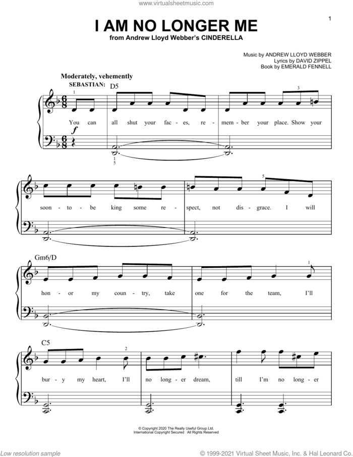 I Am No Longer Me (from Andrew Lloyd Webber's Cinderella) sheet music for piano solo by Andrew Lloyd Webber, David Zippel and Emerald Fennell, easy skill level