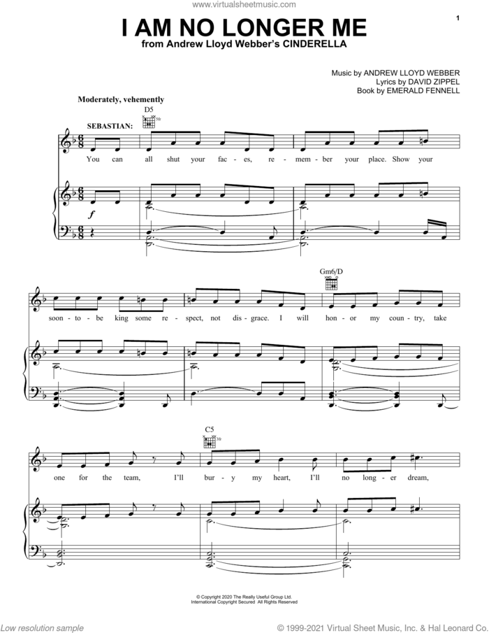 I Am No Longer Me (from Andrew Lloyd Webber's Cinderella) sheet music for voice, piano or guitar by Andrew Lloyd Webber, David Zippel and Emerald Fennell, intermediate skill level