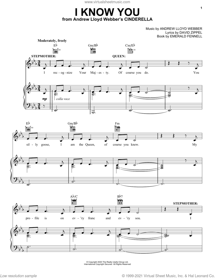 I Know You (from Andrew Lloyd Webber's Cinderella) sheet music for voice, piano or guitar by Andrew Lloyd Webber, David Zippel and Emerald Fennell, intermediate skill level