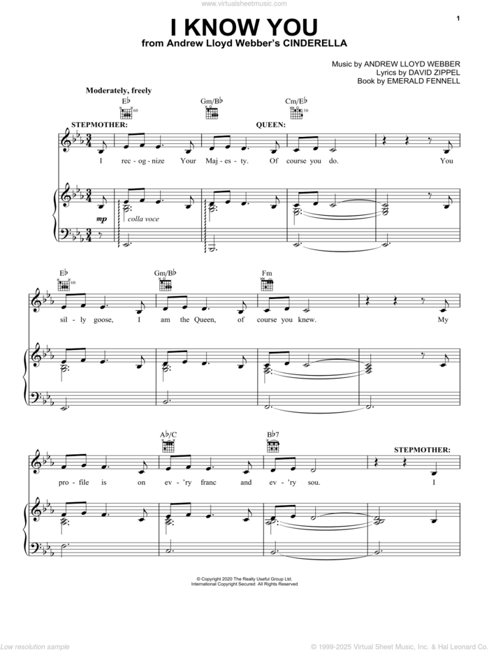 I Know You (from Andrew Lloyd Webber's Cinderella) sheet music for voice, piano or guitar by Andrew Lloyd Webber, David Zippel and Emerald Fennell, intermediate skill level