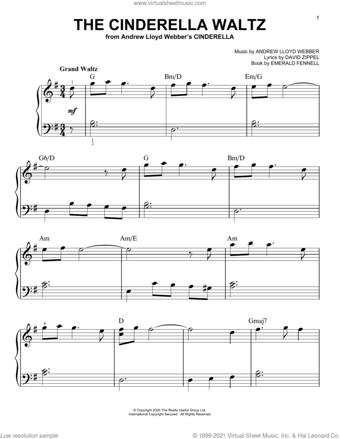 The Cinderella Waltz (from Andrew Lloyd Webber's Cinderella) sheet music for piano solo by Andrew Lloyd Webber, David Zippel and Emerald Fennell, easy skill level